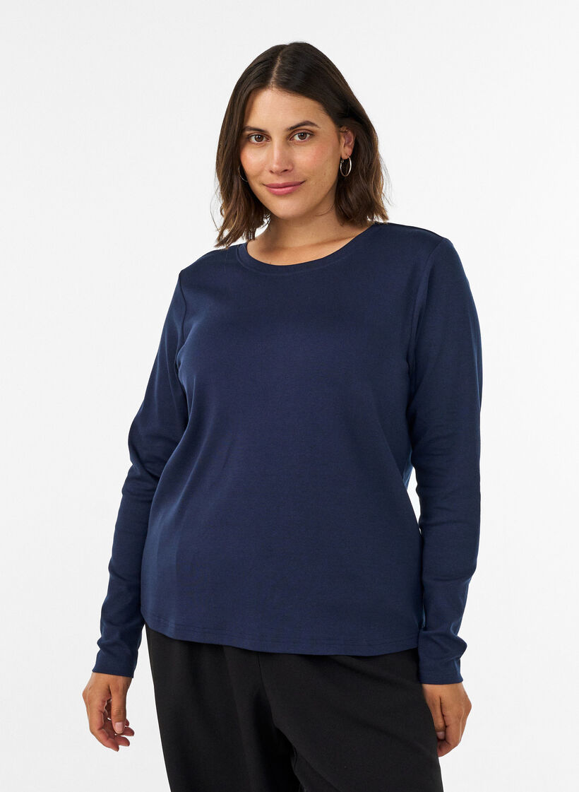 L&aring;ng&auml;rmad bas-T-shirt med rund hals, Bl&aring;, Model image number 0