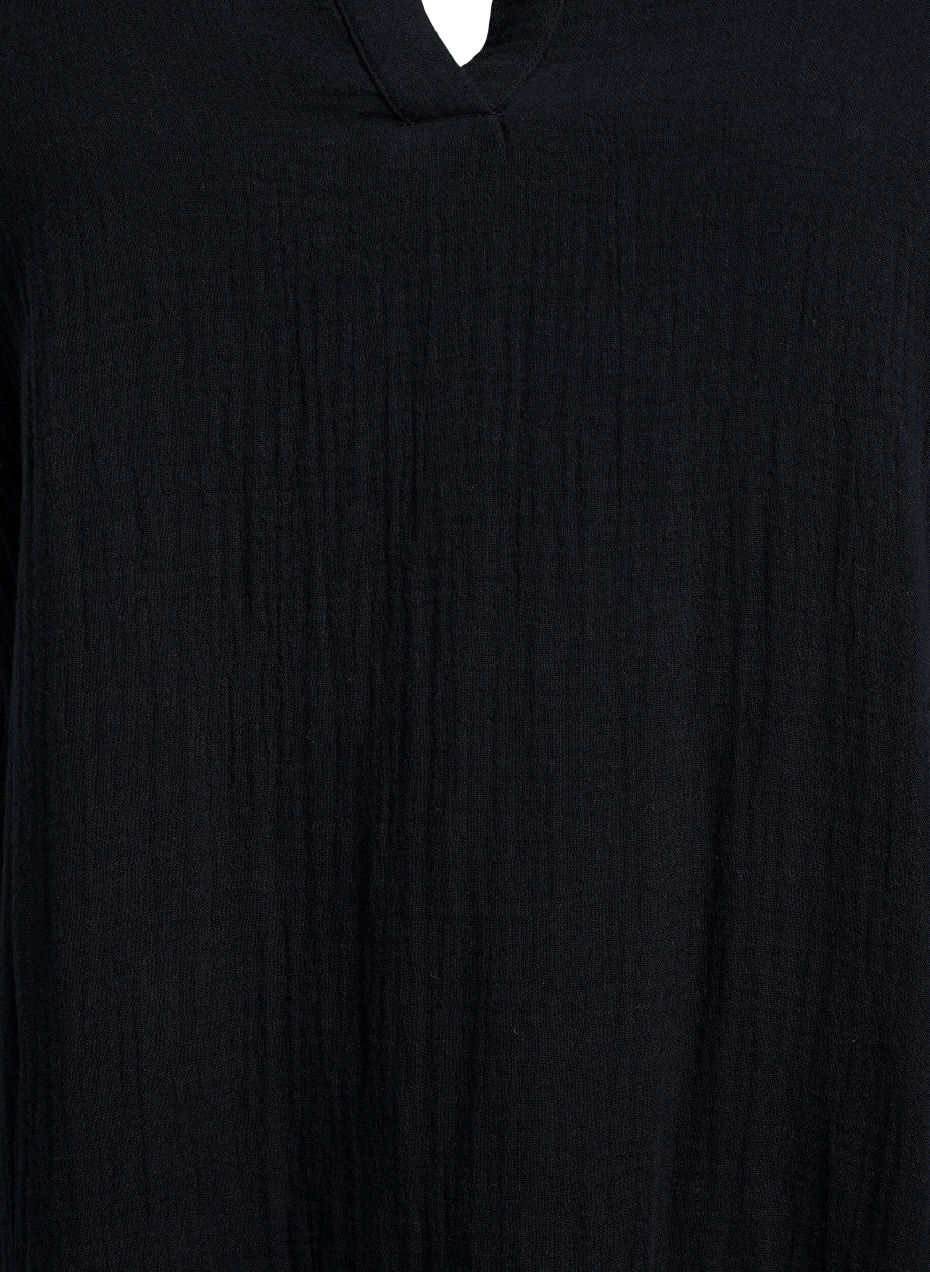 ZizziKort a-linjeformad kl&auml;nning i bomullsmuslin, Svart, Packshot image number 2