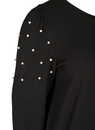 Blus med långa ärmar och dekorativa pärlor, Black, Packshot image number 3