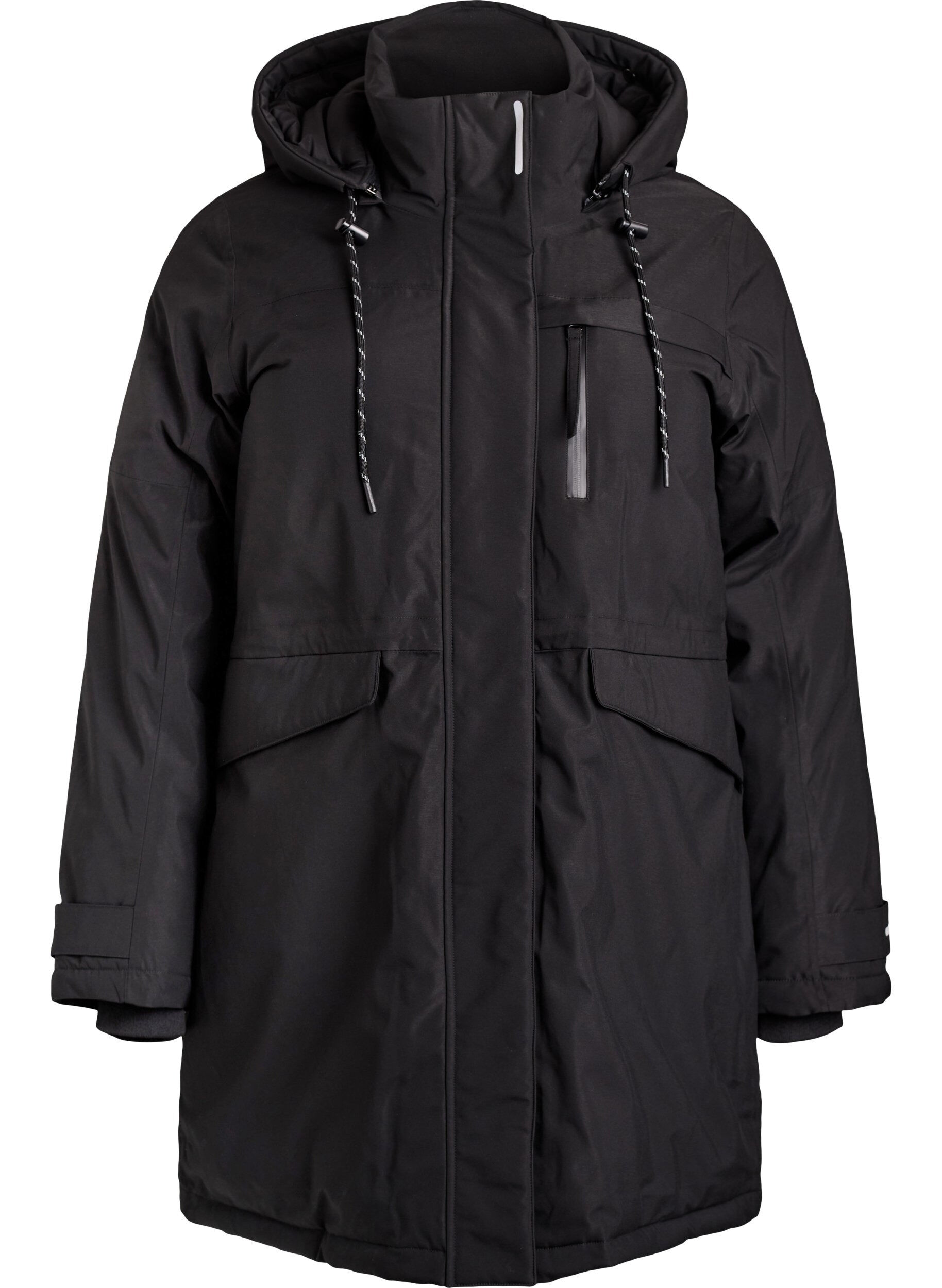Vattenavvisande parkas med huva och funktionella detaljer