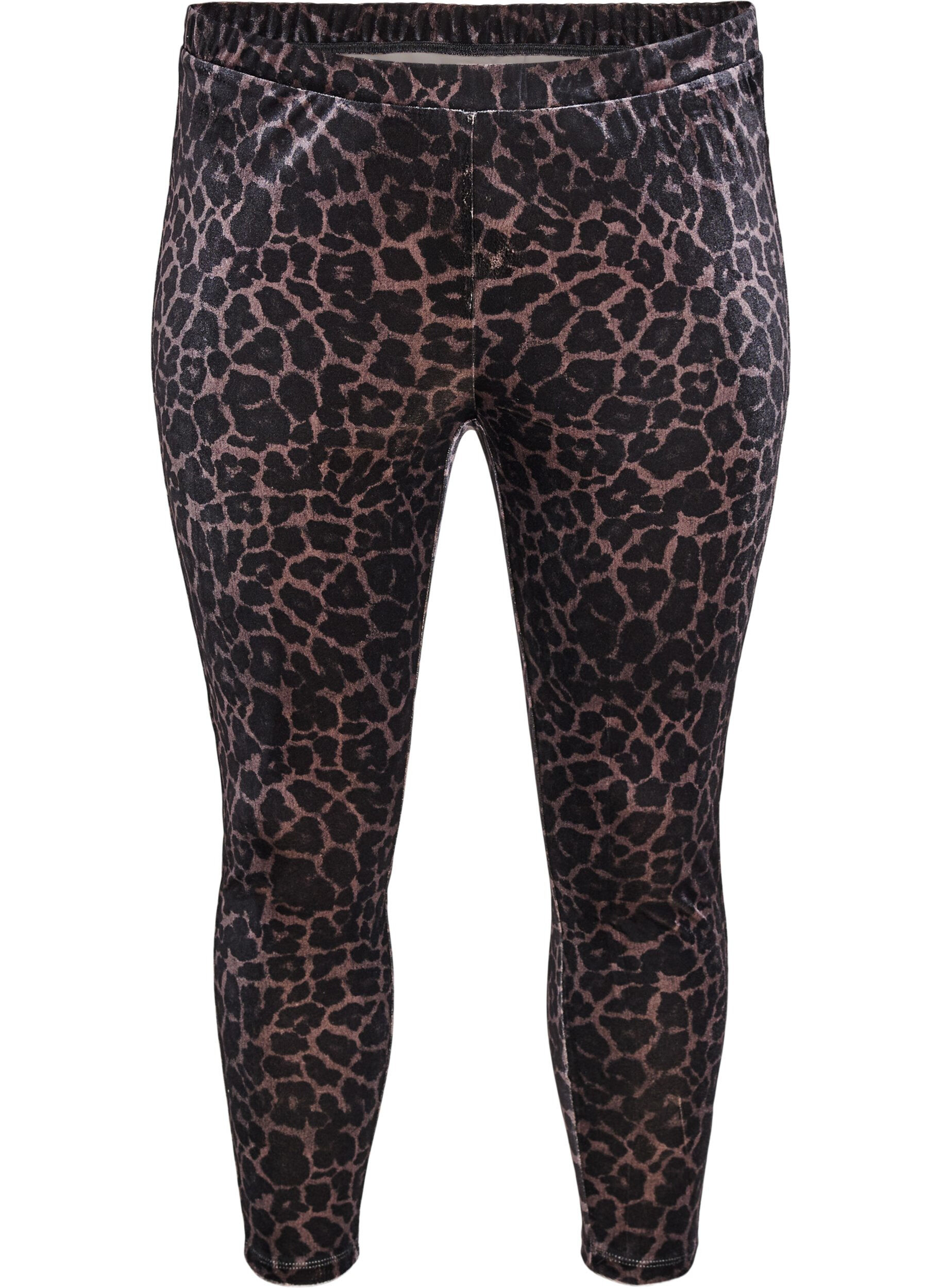 Leggings i velour med leopardm&ouml;nster