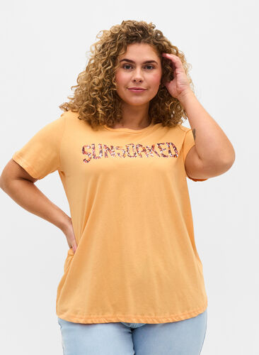 T-shirt i bomull med tryck, Apricot Nectar SUN, Model image number 0