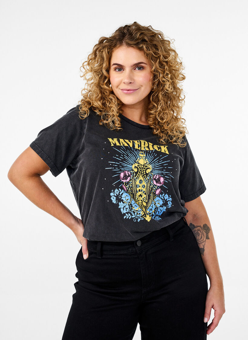 T-shirt i ekologisk bomull med grafiskt tryck, Grå, Model image number 0