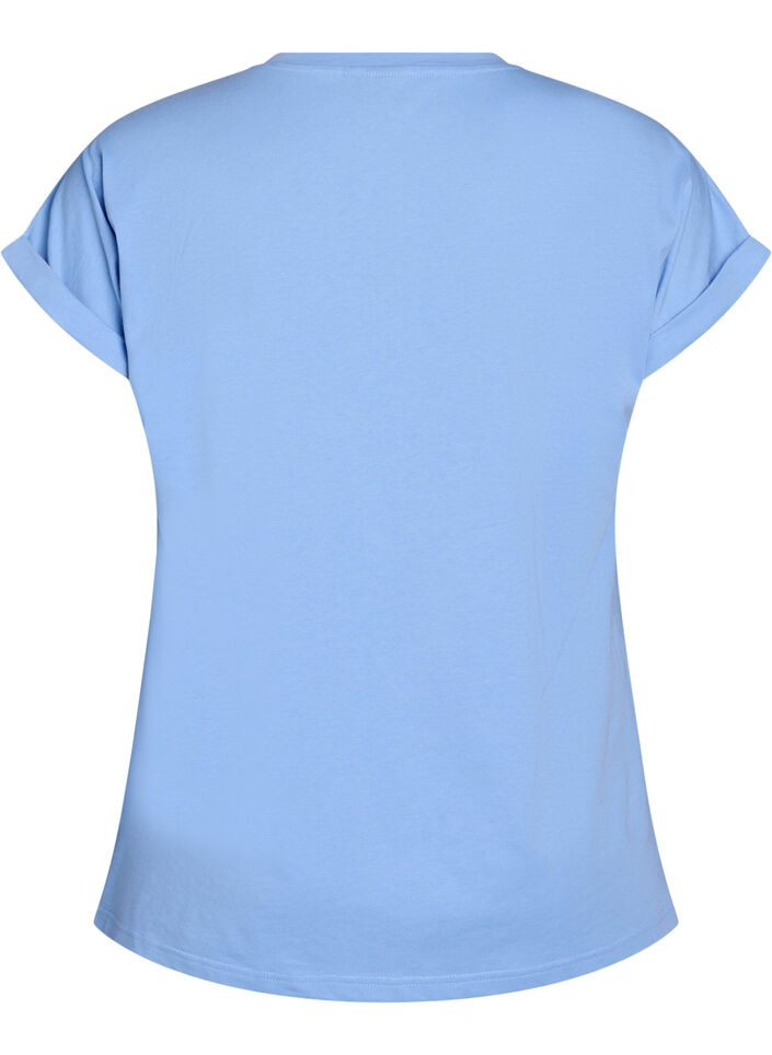 Kort&auml;rmad t-shirt i bomullsblandning, Bl&aring;, Packshot image number 1
