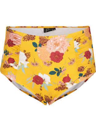 Bikiniunderdel med hög midja och blommigt tryck, Yellow Flower Print, Packshot image number 0
