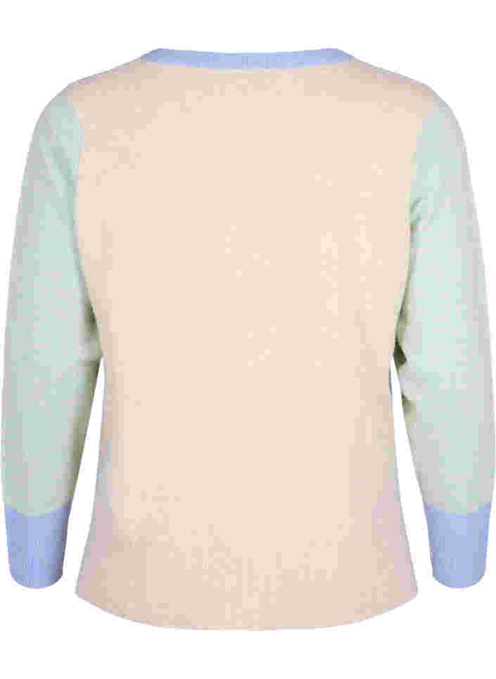 Stickad v-ringad tröja med färgblock, Pumice Stone Mel.Com, Packshot image number 1