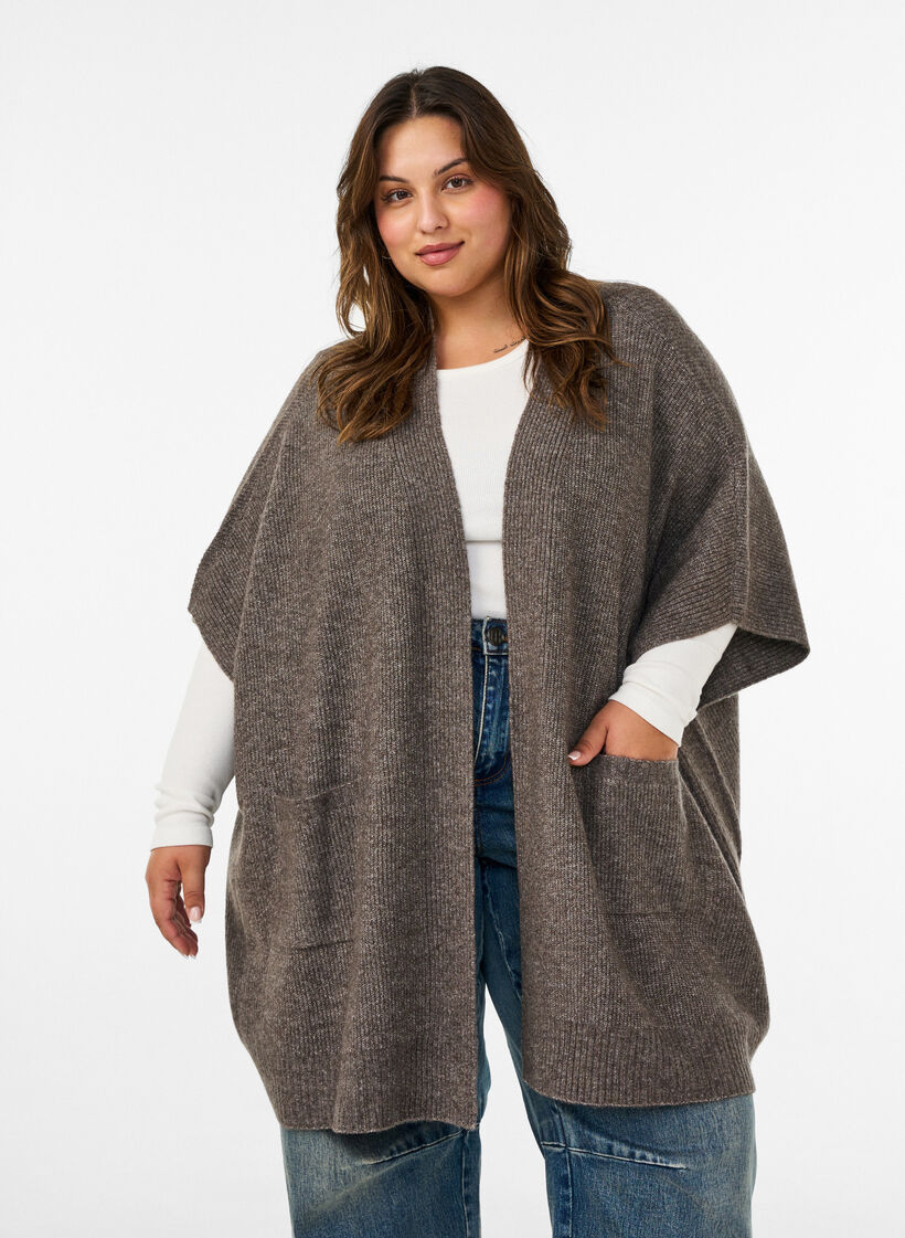 Cardigan &ouml;ppen framtill med vida &auml;rmar, Brun, Model image number 0