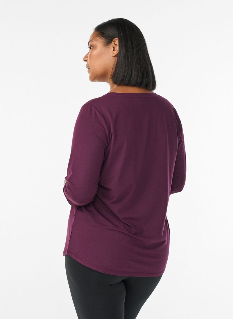 Tr&auml;ningsblus med trekvarts&auml;rm, Lila, Model image number 2