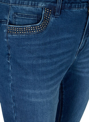 Nille jeans med hög midja och nitar, Medium Blue denim, Packshot image number 2