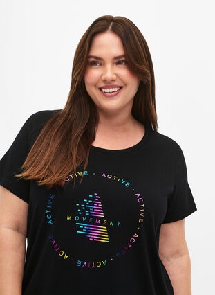 Sport t-shirt med tryck, Black/Hologram logo, Model image number 2