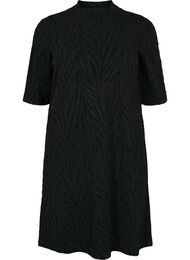 Mönstrad klänning med glitter och korta ärmar, Black/Black Lurex