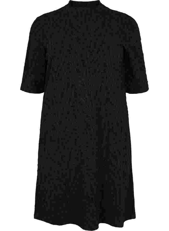 Mönstrad klänning med glitter och korta ärmar, Black/Black Lurex, Packshot image number 0