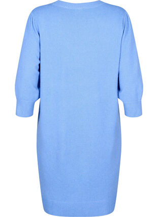 Stickad klänning med trekvarts puffärmar, Blue B. /White Mel., Packshot image number 1