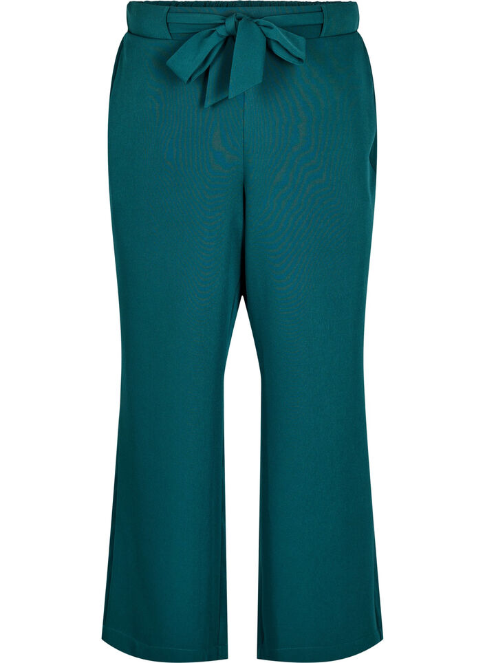 Lösa byxor med hög midja och knytskärp, Grön, Packshot image number 0