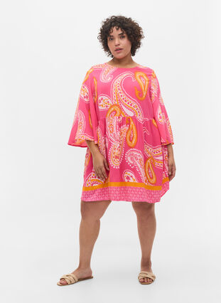 Mönstrad tunika med 3/4-ärmar, Pink Paisley, Model image number 2