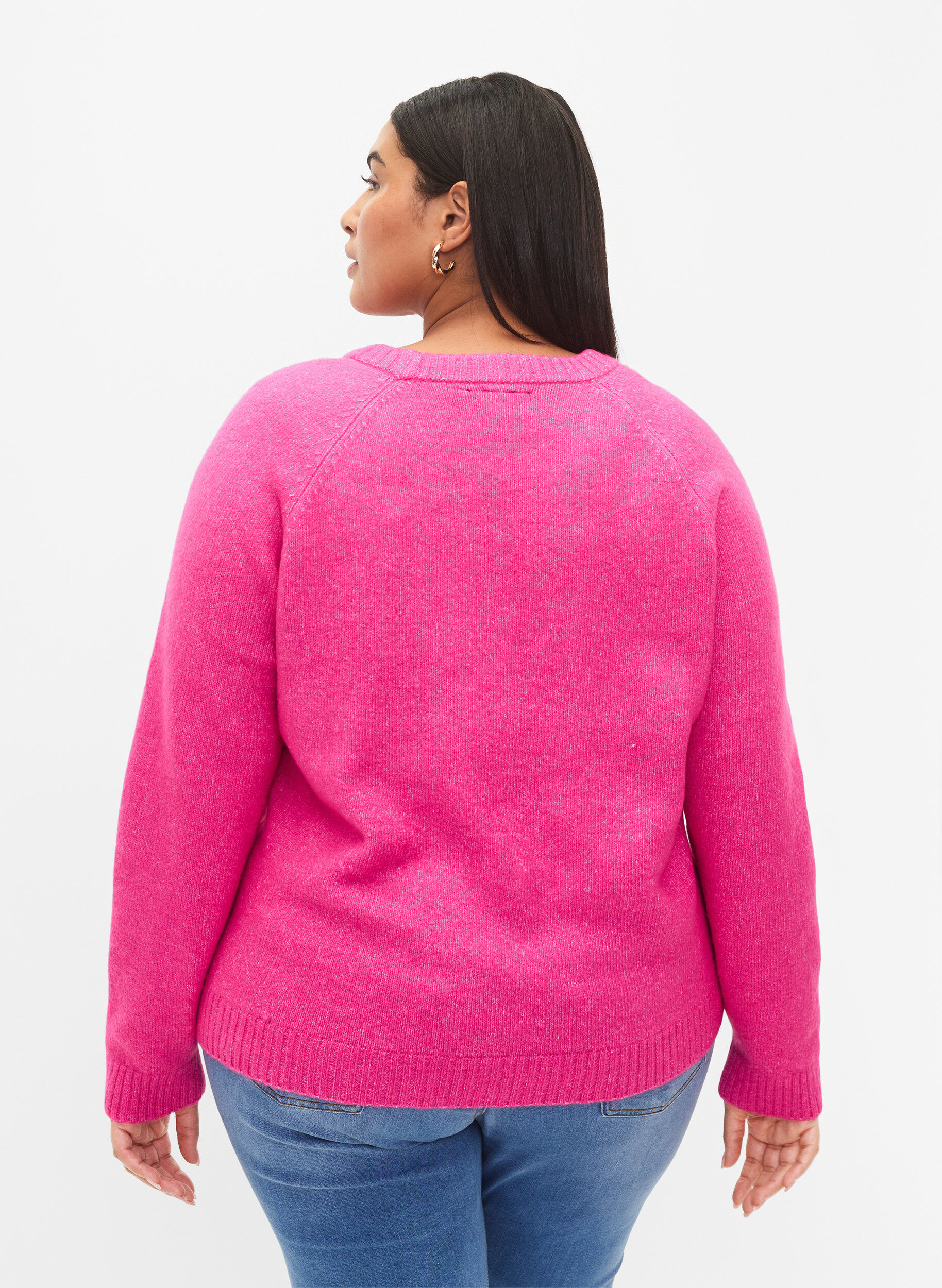 Zizzi Stickad blus med broderad text, Raspberry Rose, Model image number 1