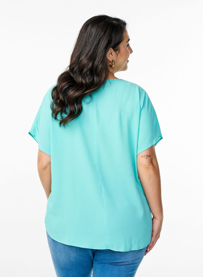 Blus med korta &auml;rmar och rund halsringning, Bl&aring;, Model image number 2