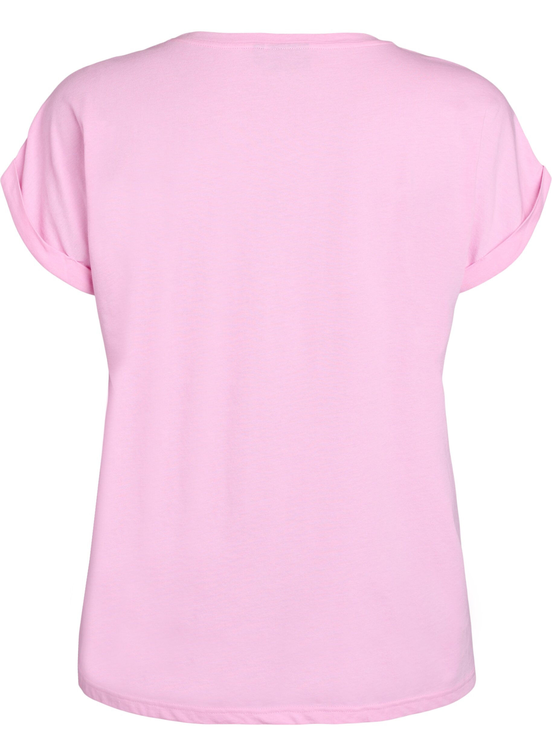ZizziKort&auml;rmad t-shirt i bomullsmix, Rosa, Packshot image number 1
