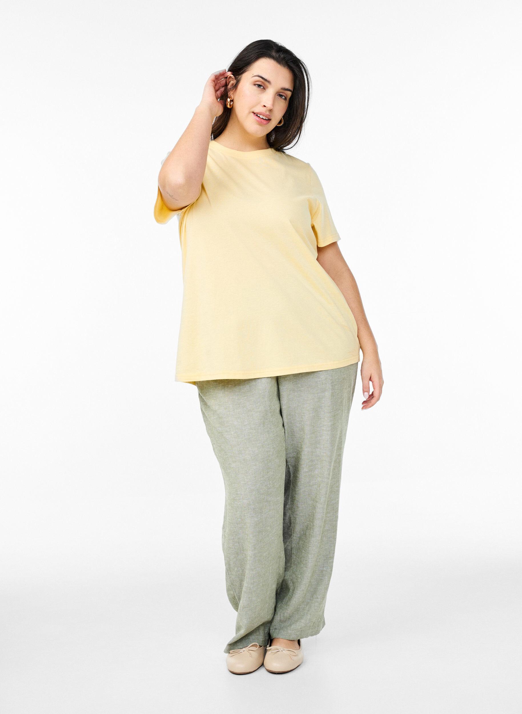 ZizziEnkel t-shirt i bomull med rund halsringning, Gul, Model image number 1