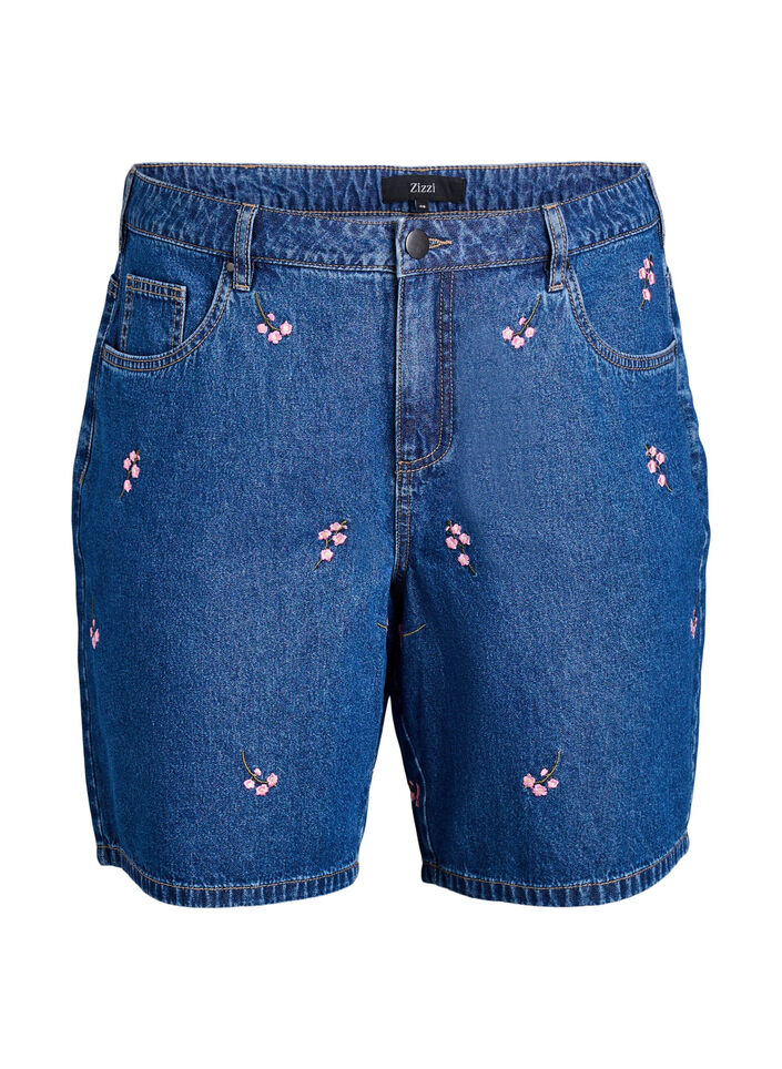 Jeansshorts med broderade blommor, Bl&aring;, Packshot image number 0