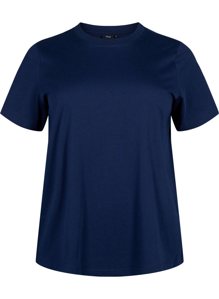 Enkel t-shirt i bomull med rund halsringning, Bl&aring;, Packshot image number 0