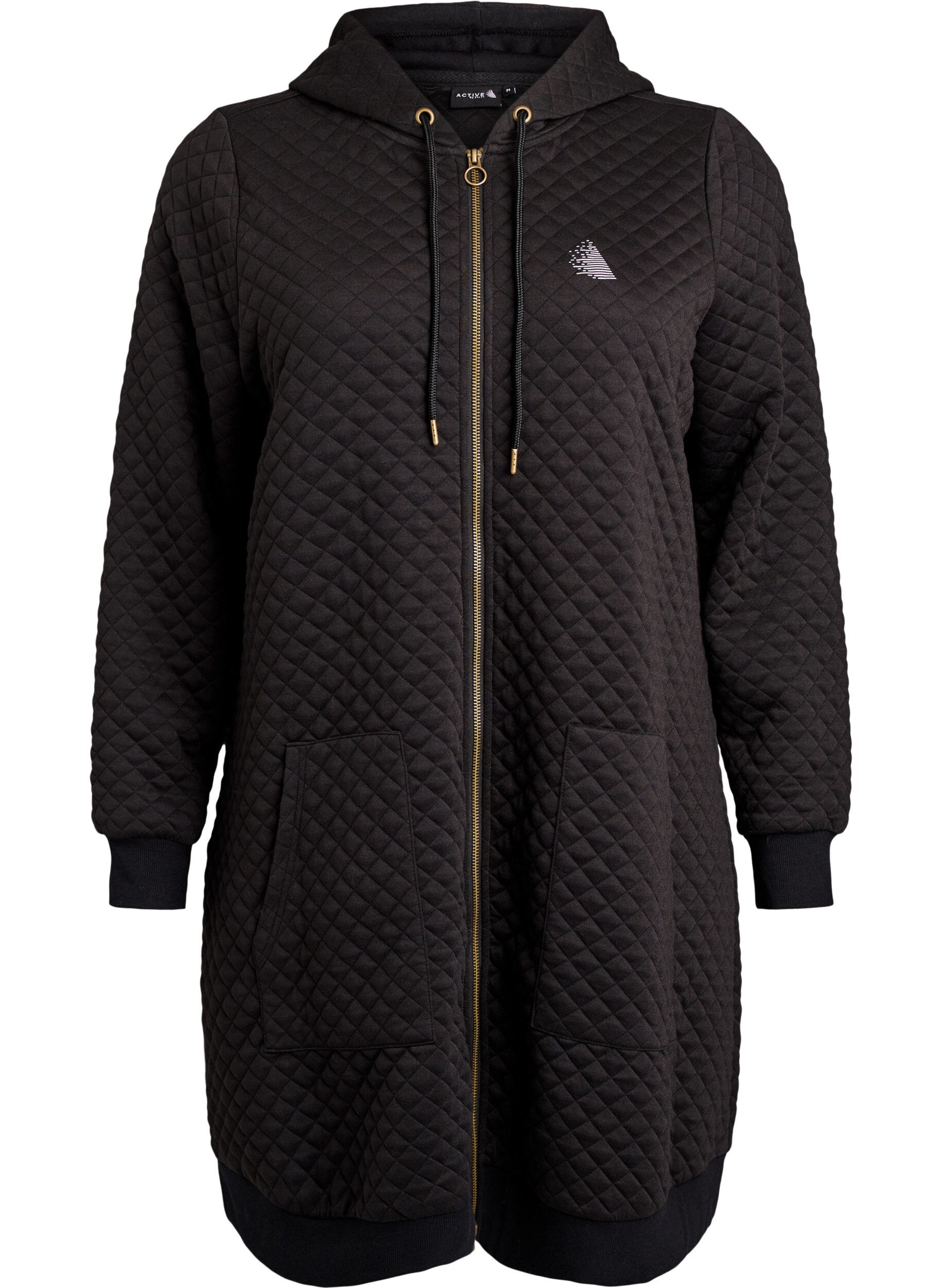 Zizzi L&aring;ng quiltad hoodie med dragkedja och fickor, Svart, Packshot image number 0