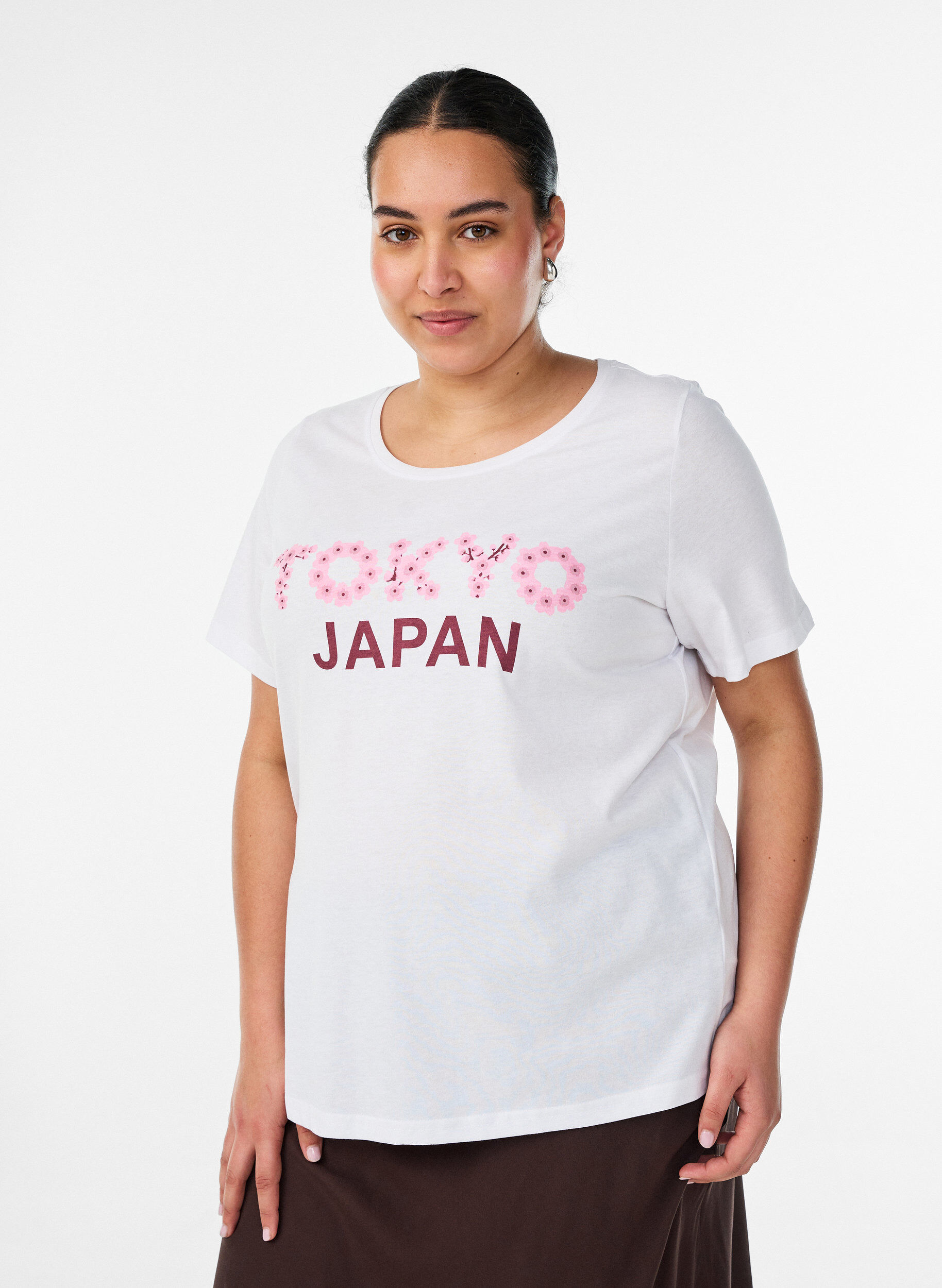 T-shirt med tryck, Vit, Model