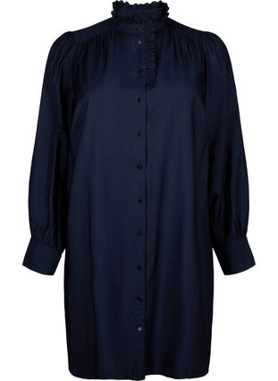 Viskosskjorta klänning med ruffles, Sky Captain, Packshot image number 0