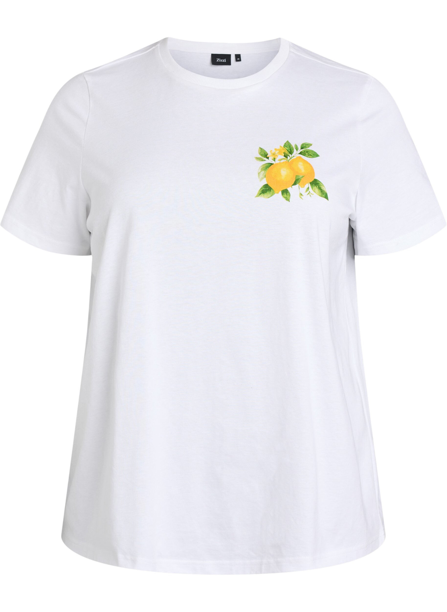 Zizzi T-shirt i ekologisk bomull med citrustryck, Vit, Packshot image number 0