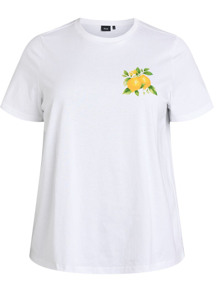 T-shirt i ekologisk bomull med citrustryck, Vit, Packshot image number 0