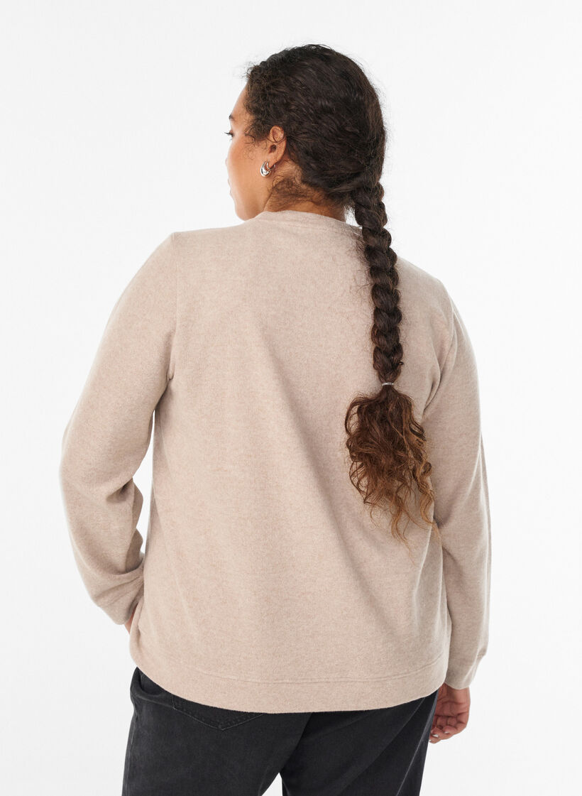 Cardigan i jersey med rund halsringning och knappar, Beige, Model image number 2