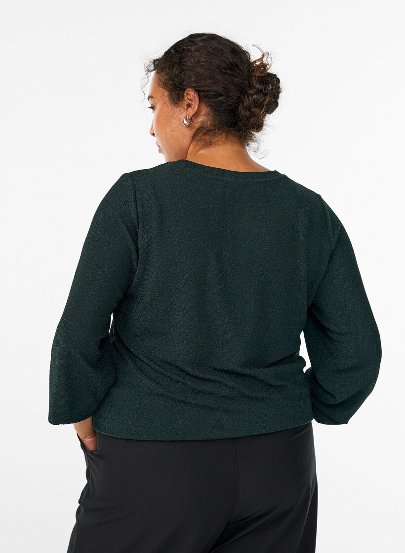 Blus med fiskbensm&ouml;nster och glittertr&aring;d, Gr&ouml;n, Model image number 2