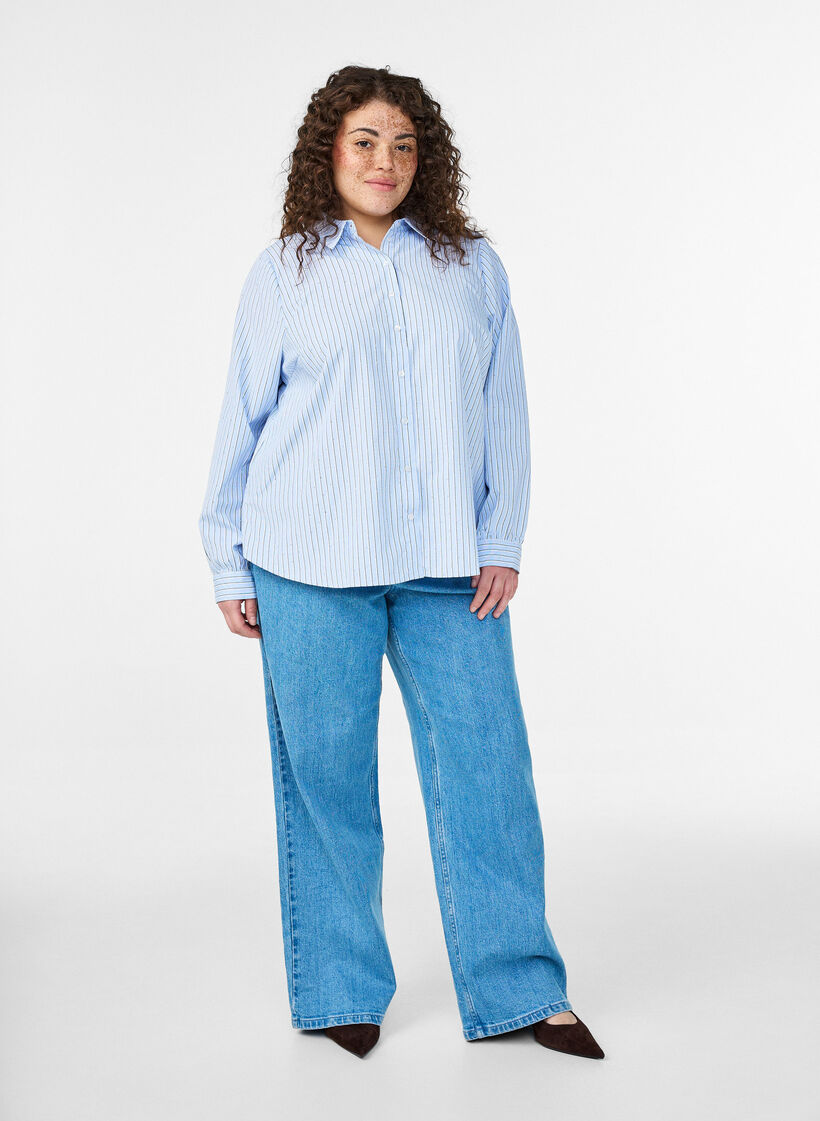 Randig skjorta med nitar, Blå, Model image number 1