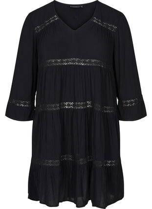 A-linjeformad viskosklänning med spetsband, Black, Packshot image number 0
