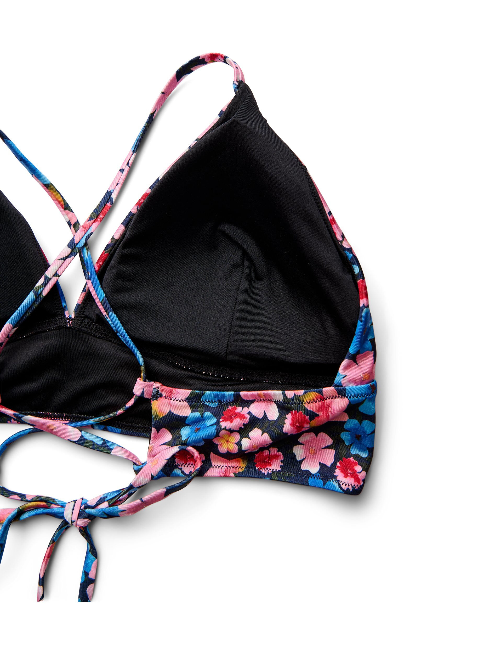 Zizzi Bikinitopp med blommigt tryck och knytning i ryggen, Rosa, Packshot image number 3