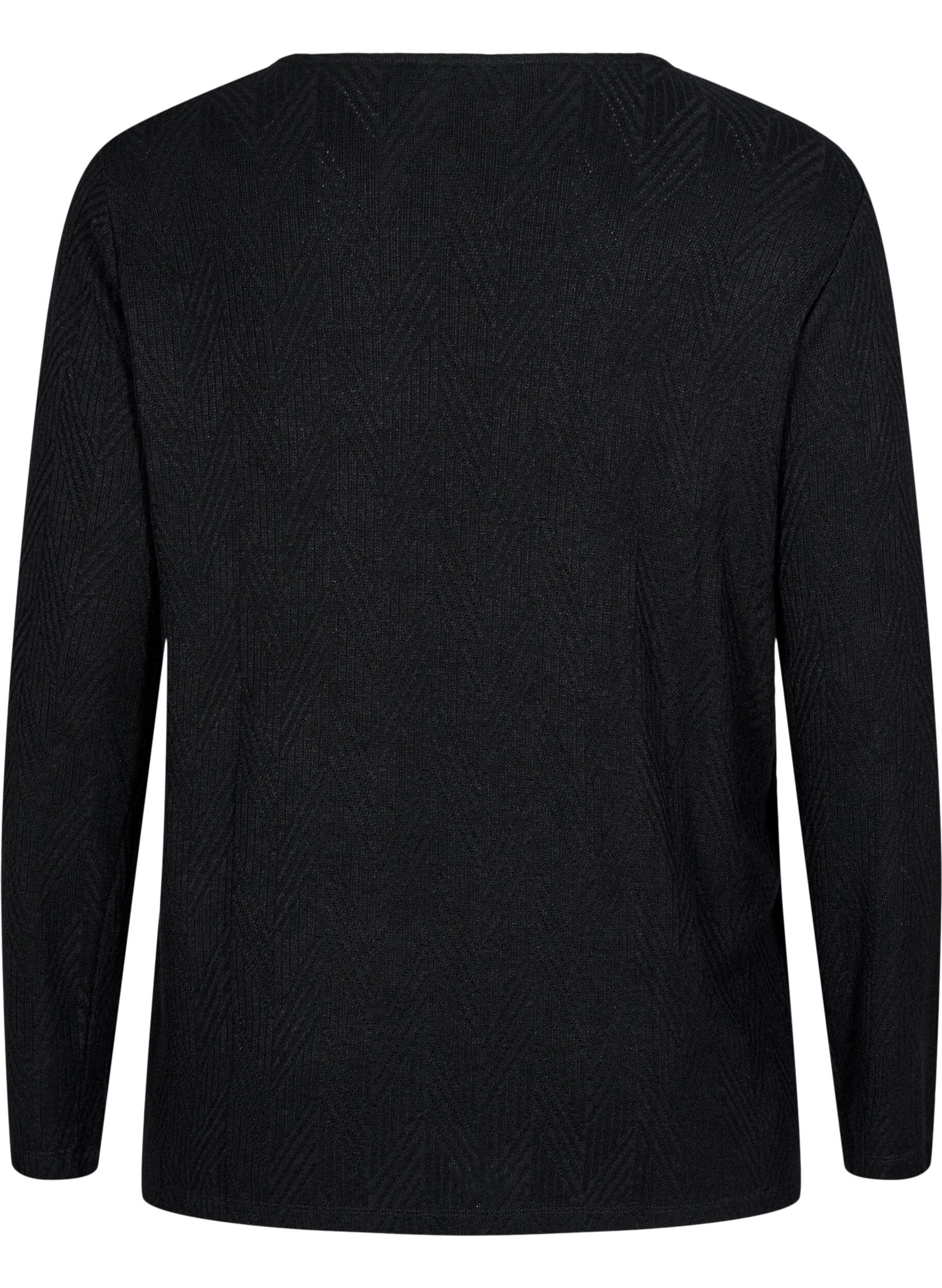 Zizzi M&ouml;nstrad blus med l&aring;nga &auml;rmar, Svart, Packshot image number 1