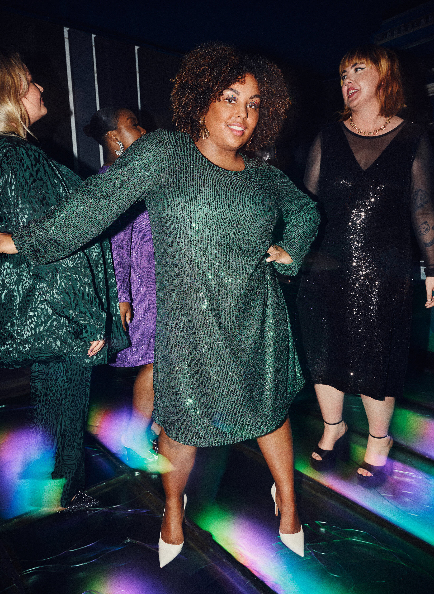 Zizzi Kort l&aring;ng&auml;rmad paljettkl&auml;nning, Scarab, Image image number 0