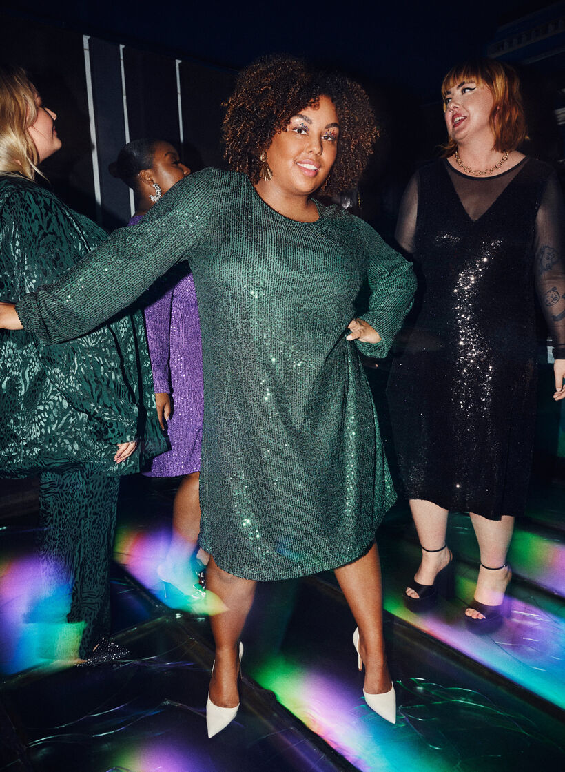 Kort långärmad paljettklänning, Scarab, Image image number 0