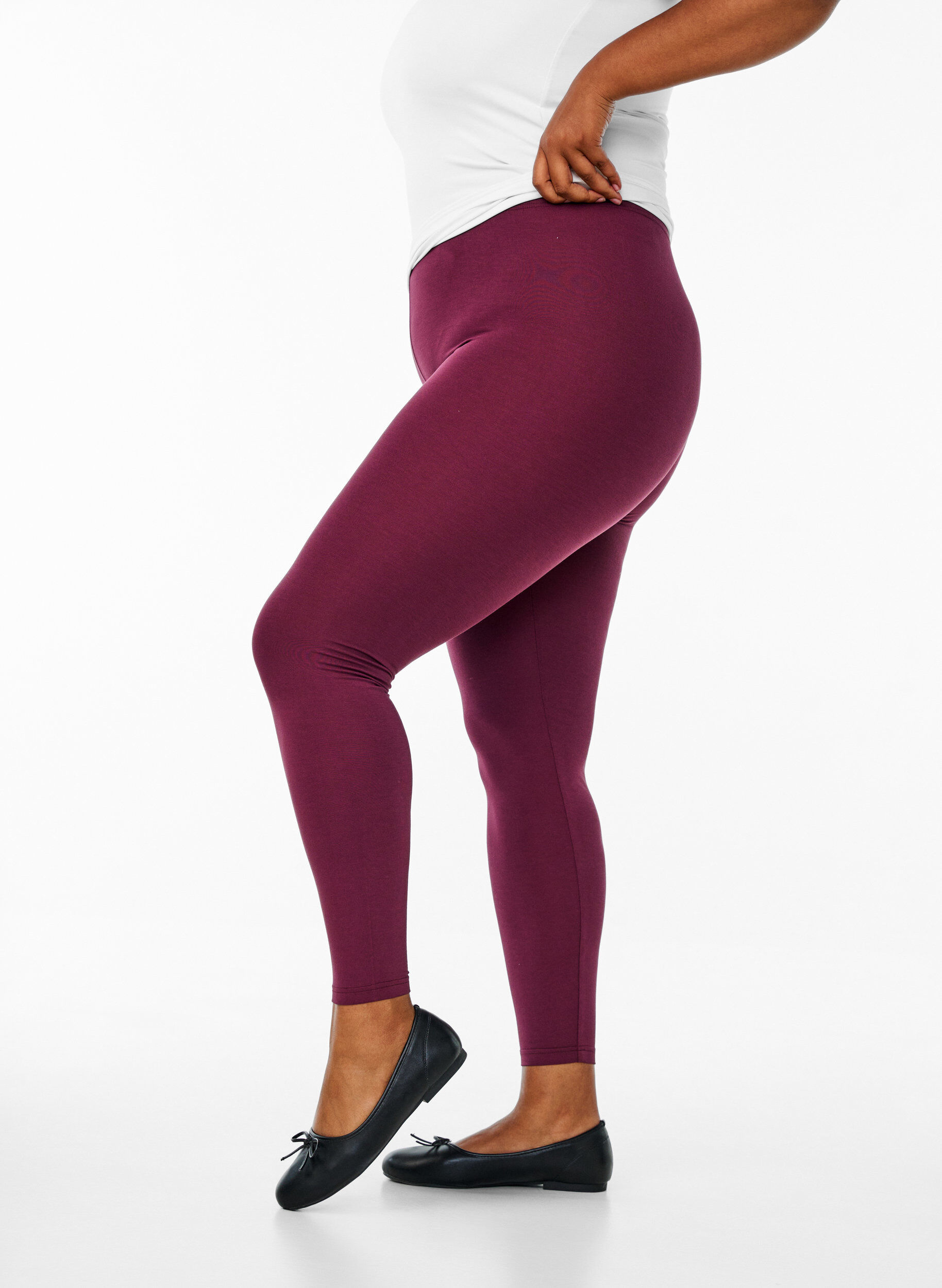 ZizziBasic leggings i viskos, M&ouml;rk Bordeaux, Model image number 0