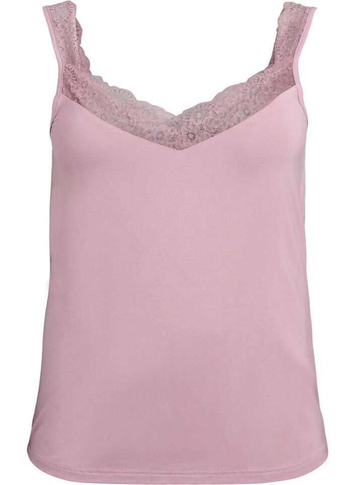 Topp i viskos med spetskant, Rosa, Packshot image number 0