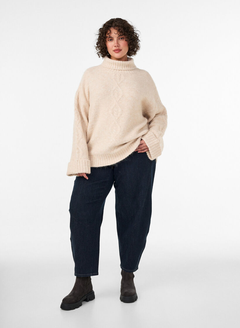 Kabelstickad tr&ouml;ja med polokrage, Vanilla, Model image number 1