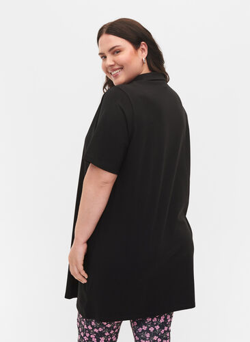 Tunika i bomull med krage och korta ärmar, Black, Model image number 1