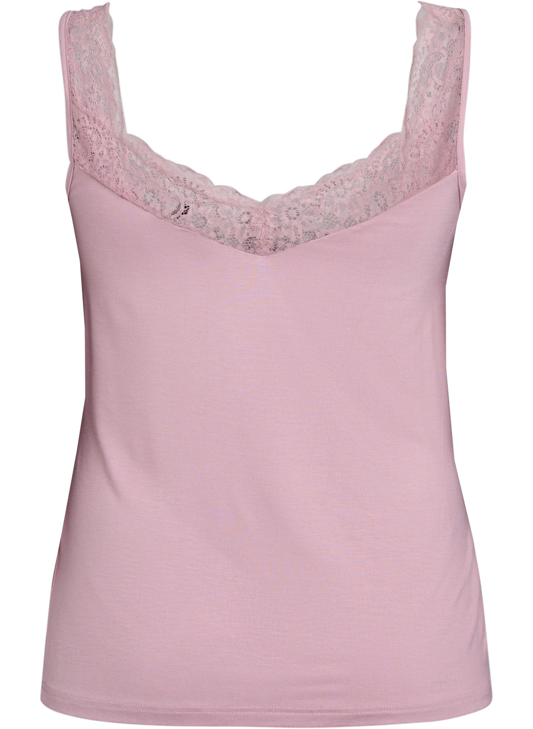 ZizziTopp i viskos med spetskant, Rosa, Packshot image number 1