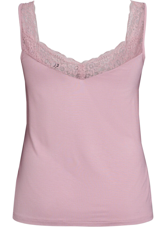 Topp i viskos med spetskant, Rosa, Packshot image number 1