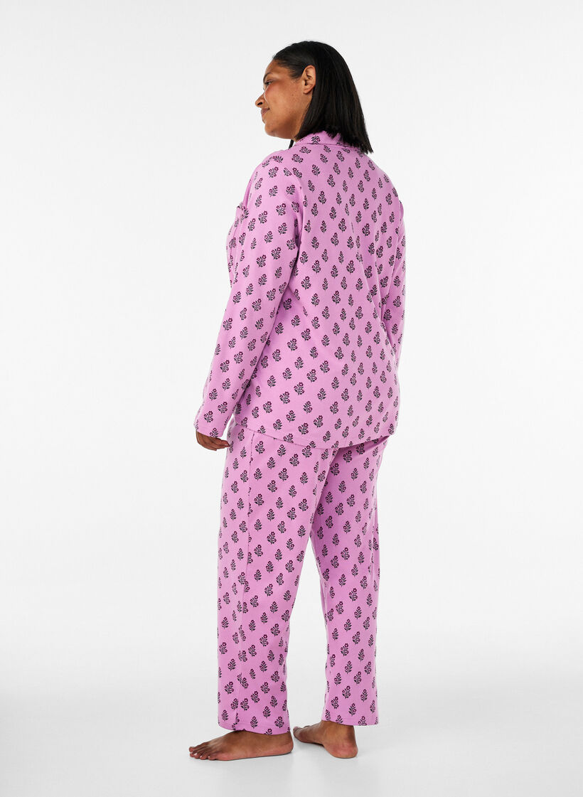 Pyjamasbyxor i bomull med h&ouml;g midja, Rosa, Model image number 1