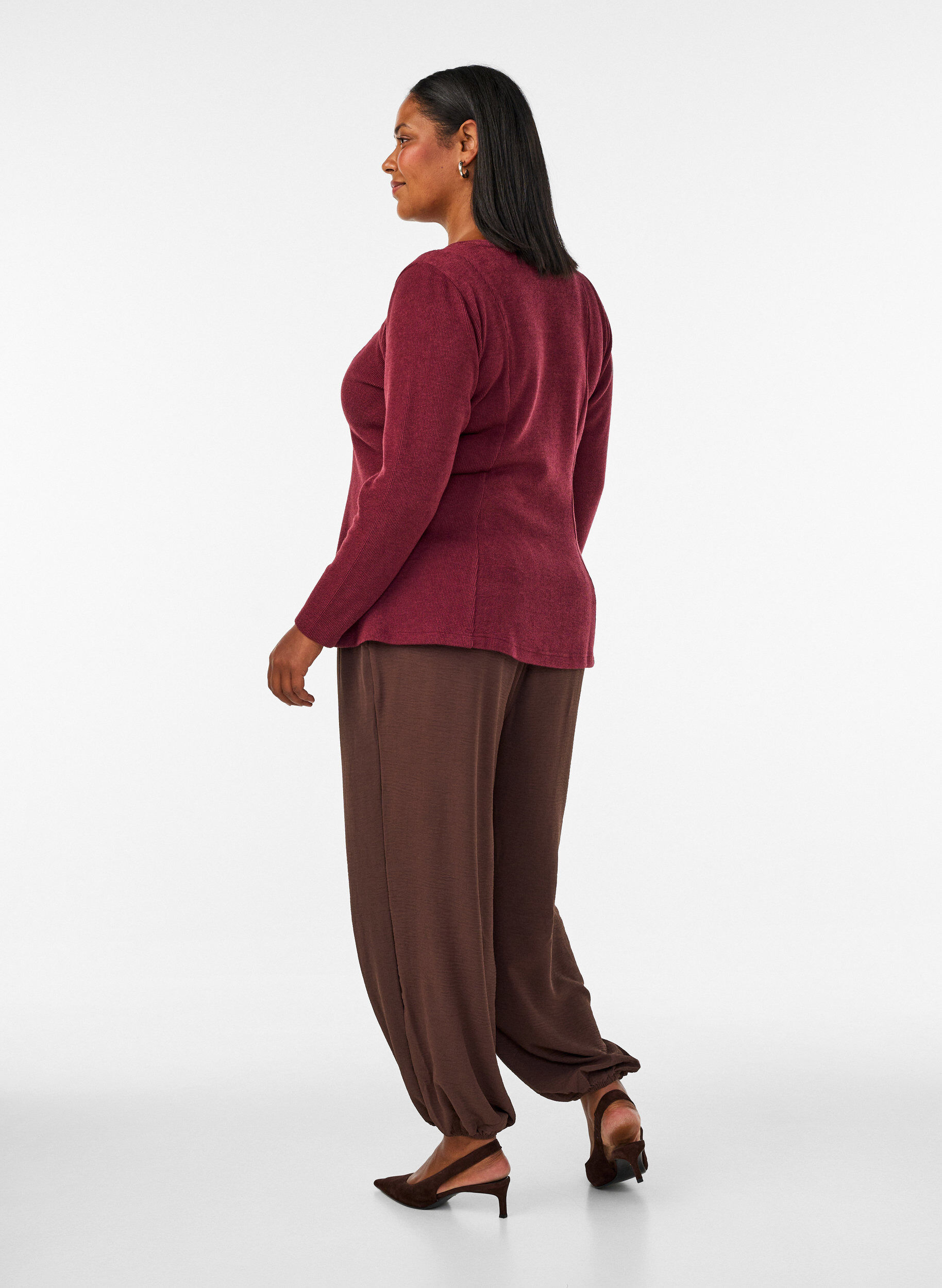 ZizziBallongbyxor med h&ouml;g midja, Brun, Model image number 1