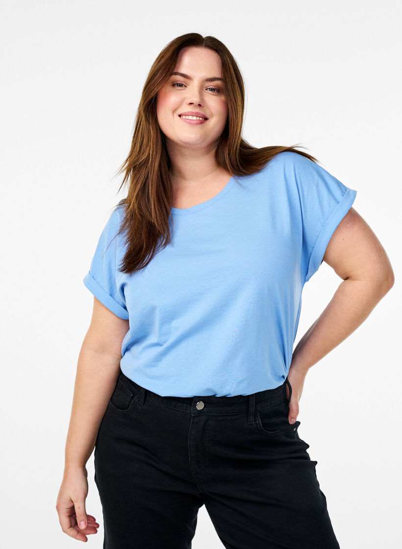 Tv&aring;pack kort&auml;rmade t-shirts, Bl&aring;, Model image number 0