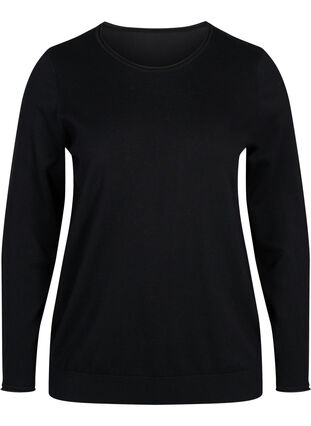 Enfärgad stickad tröja i viskosmix, Black, Packshot image number 0
