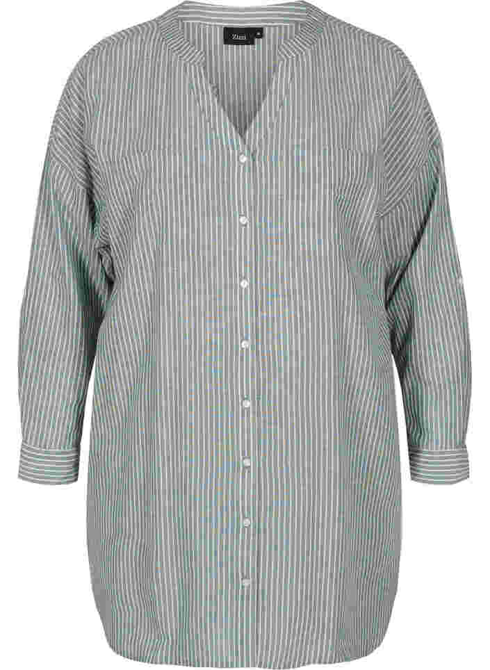Randig skjorta i 100% bomull, Cilantro Stripe , Packshot image number 0