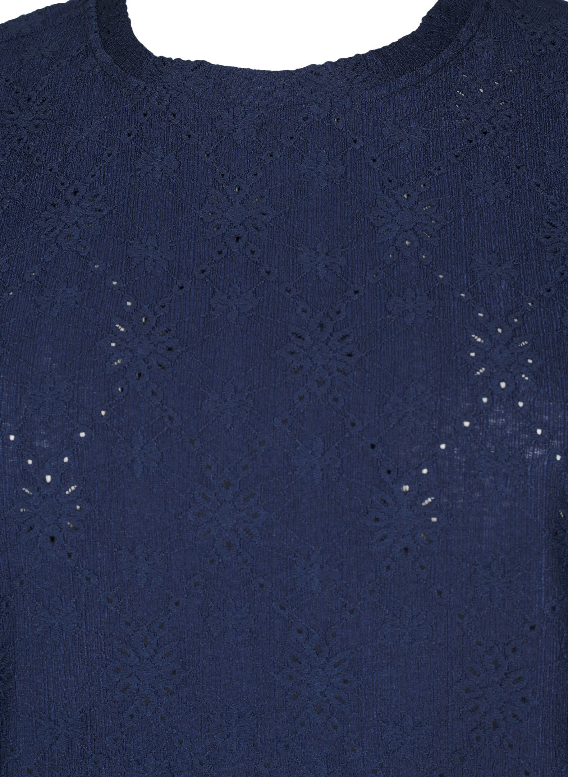 Zizzi Blus med korta &auml;rmar och blommig broderi, Naval Academy, Packshot image number 2